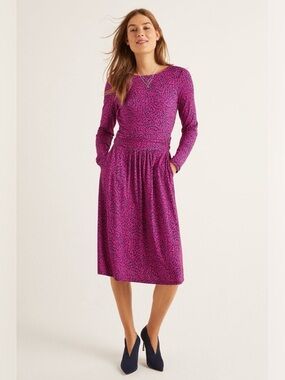 Boden Navy & Purple Geo Print Abigail Jersey Dress Size US 12 Long